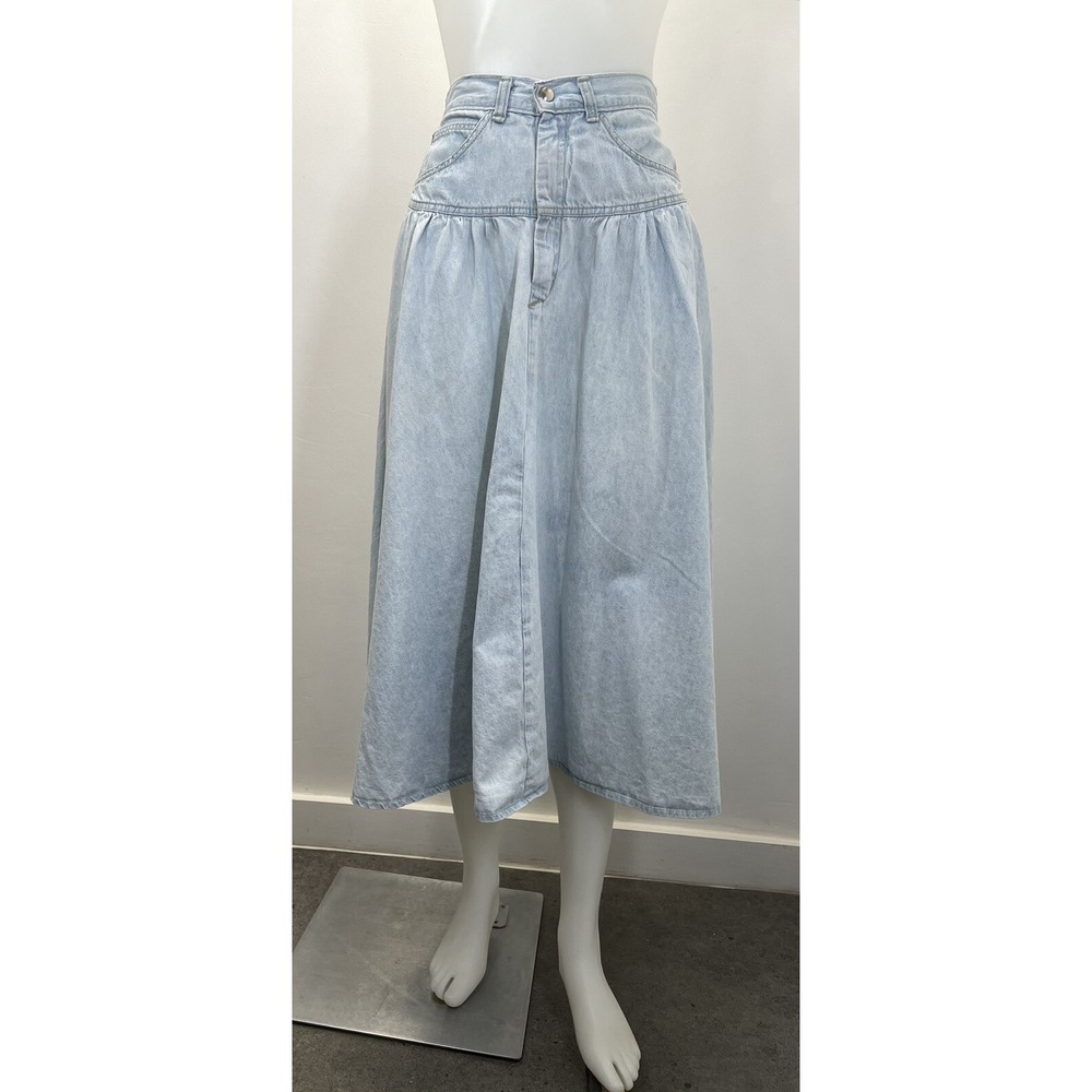 Vintage 80s Candie's Denim Skirt High Waist Midi Light Wash Waist 26" SEE FLAWS - Picture 3 of 16